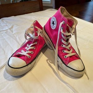 Hot pink high top converse, size 7 women’s.